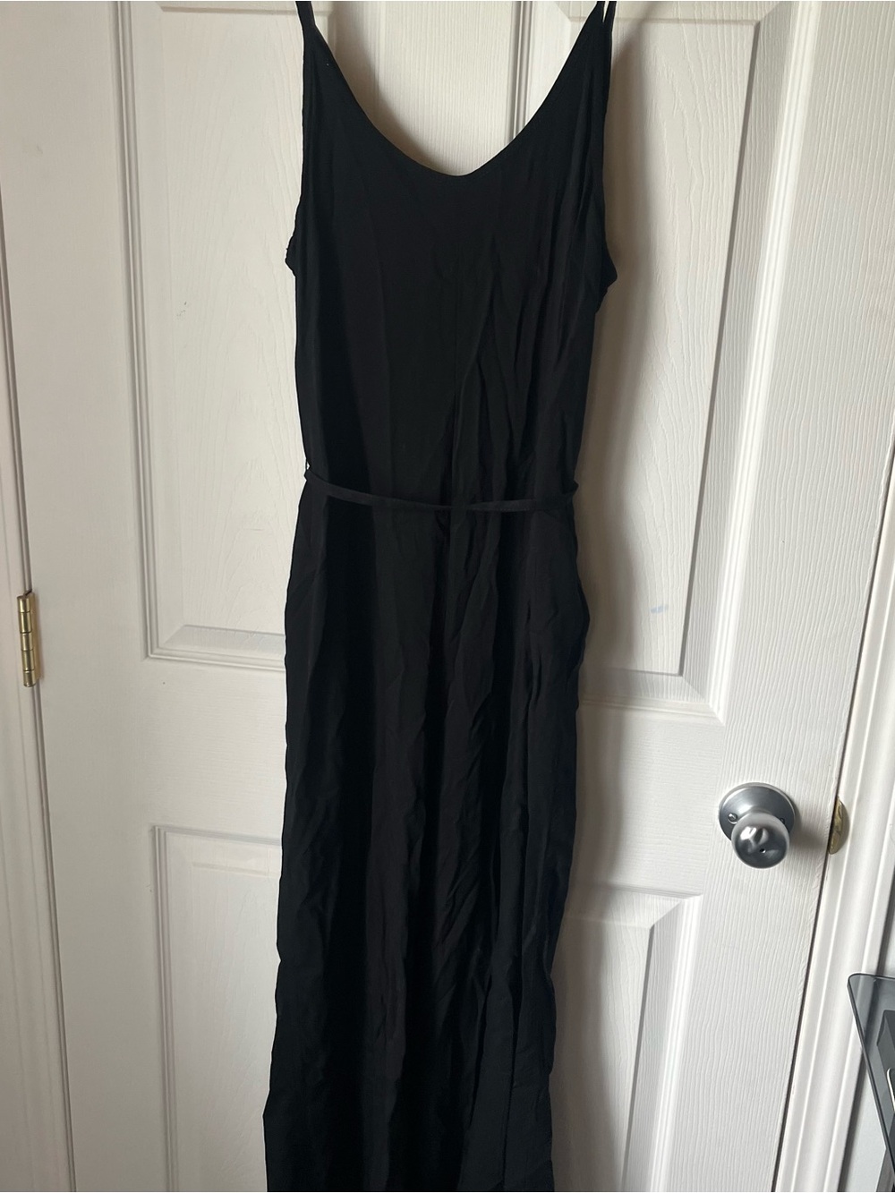 Women's Black Sleeveless Jumpsuit with Waist Tie